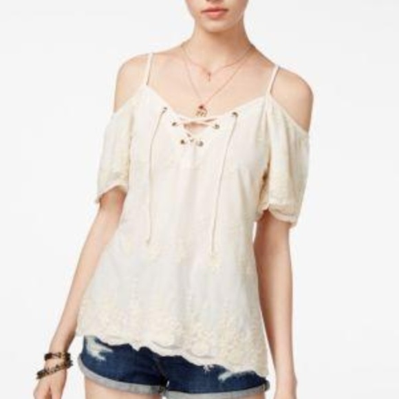 American Rag Juniors Embroidered Cold-Shoulder Top